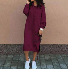 Casual Long-sleeved Hooded Sweater With Pocket Fashion Drawstring Long Sweatshirt Womens Clothing