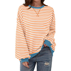 Loose Striped Long Sleeve T-shirt Casual Pullover Sweater For Womens Clothing