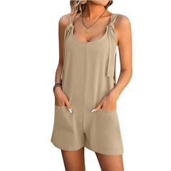 Summer Shorts Jumpsuit With Pockets Fashion Beach Straight Overall Pants Womens Clothing