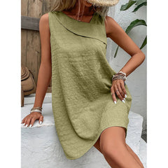 Fashion Solid Color Sleeveless Dress Summer Slim Diagonal-neck Dresses For Womens Clothing