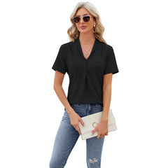 V-neck Hollow Design T-shirt Summer Loose Short-sleeved Top For Womens Clothing