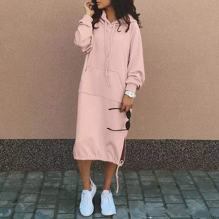 Casual Long-sleeved Hooded Sweater With Pocket Fashion Drawstring Long Sweatshirt Womens Clothing