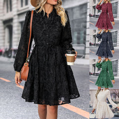 Lace Tied Long Sleeve Dress Fashion Medium Length Dresses Womens Clothing