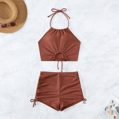 Summer Halter Neck Bikini Suit Fashion Drawstring Design Ins Style Swimsuit For Womens Clothing