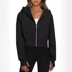 Casual Zippered Hooded Sweatshirt Fleece Sport Cardigan Fashion Hoodies Short Tops Womens Clothing