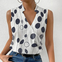 Casual Printed Tops Summer V-neck Sleeveless T-shirt Womens Clothing