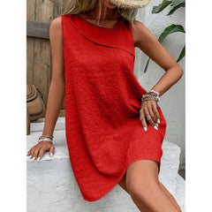 Fashion Solid Color Sleeveless Dress Summer Slim Diagonal-neck Dresses For Womens Clothing